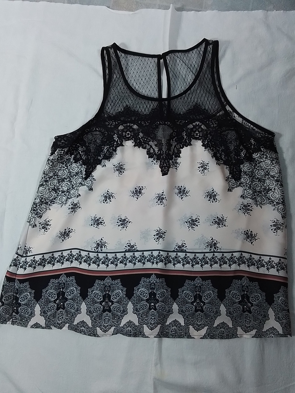 Maurices Black and Cream Lace-Trim Printed Camisole Size XL